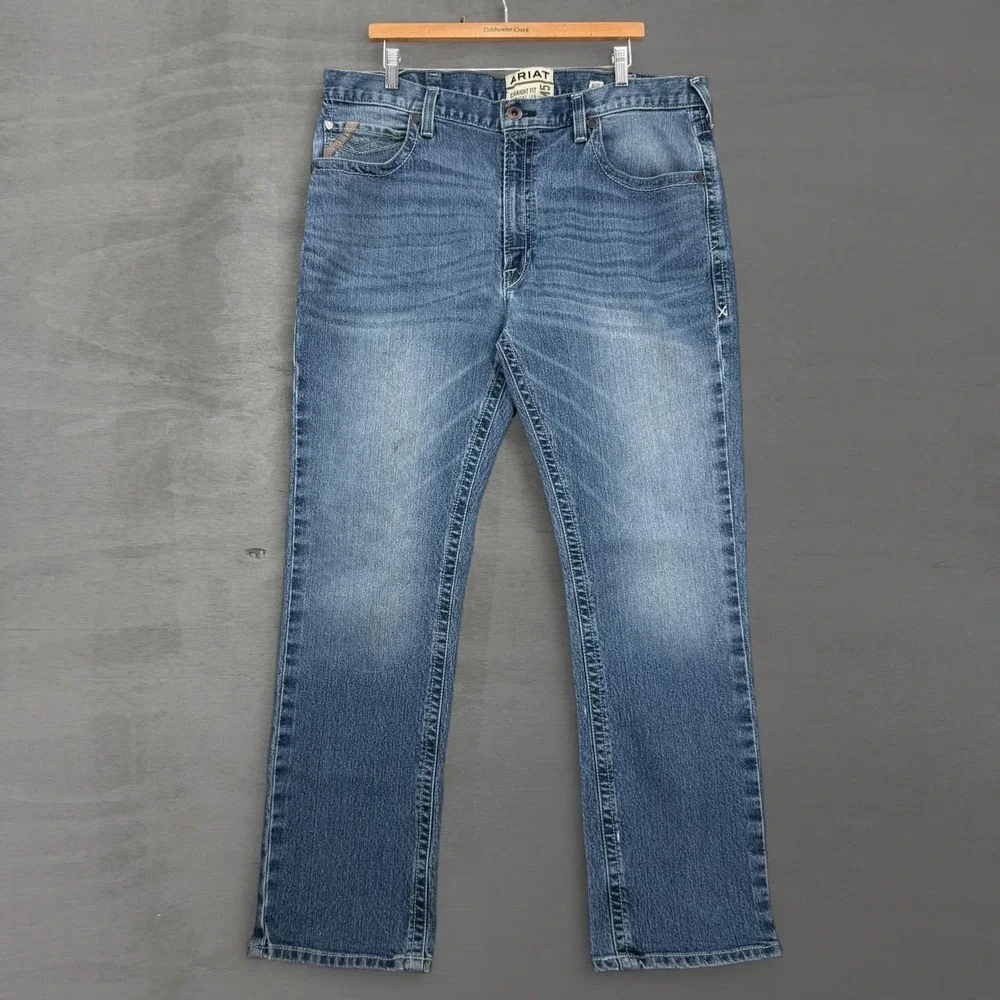 Ariat M5 Straight Leg Jeans Blue Medium Wash Distressed Denim 40 x 32